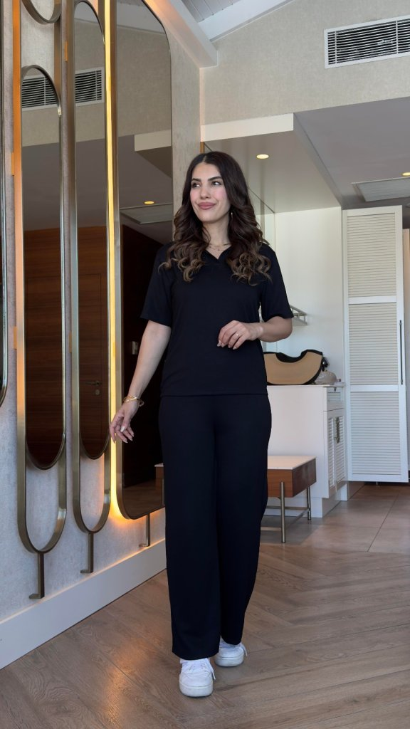 Kadın Kısa Kollu Yakalı Viskon Iki Iplik Bluz Ve Pantolon Ikili Takım , 27407