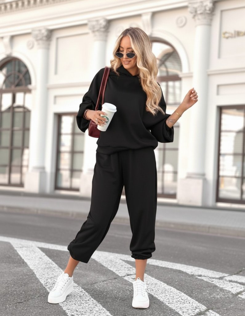 Kadın Uzun Kollu Kapşonlu Viskon Iki Iplik Bluz Ve Pantolon Ikili Takım , 29479