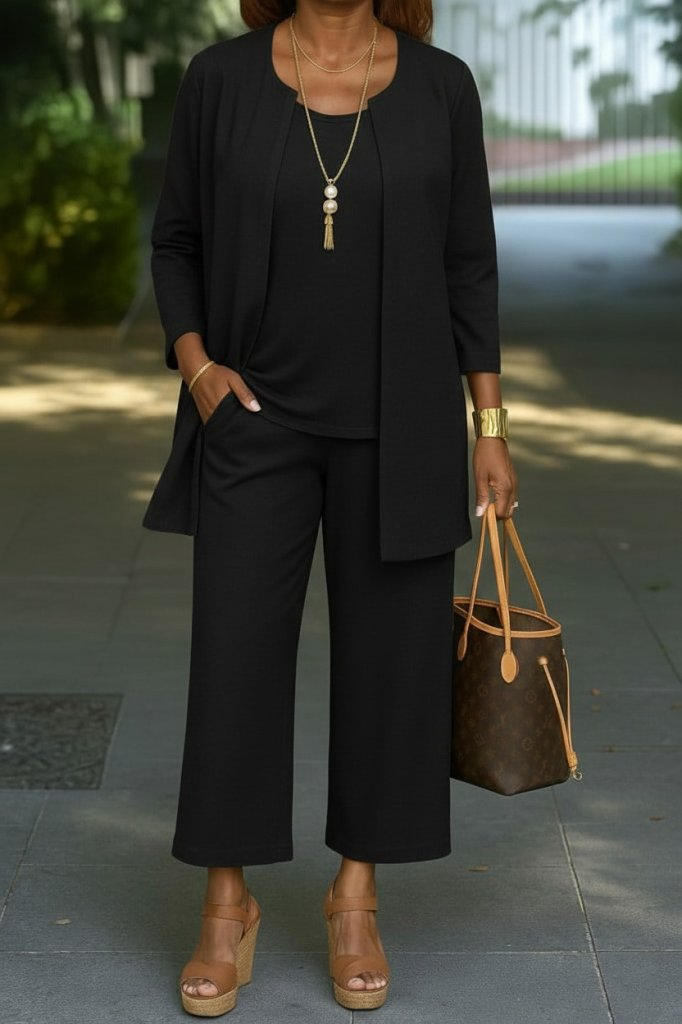 Kadın Uzun Kollu önü Açık Modal Ceket Kolsuz Viskon Iki Iplik Bluz Ve Pantolon üçlü Takım , 30195