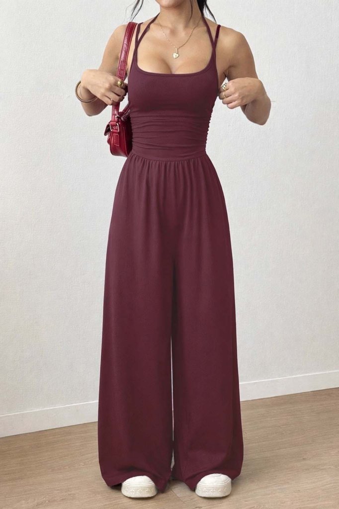 Kadın Askılı Yuvarlak Yaka Uzun Viskon Tulum , 31070