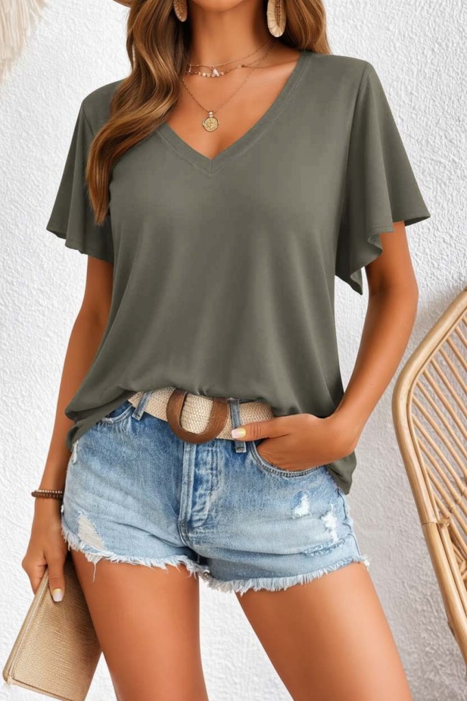 Kadın Kısa Kollu V Yakalı Viskon Bluz, 31379