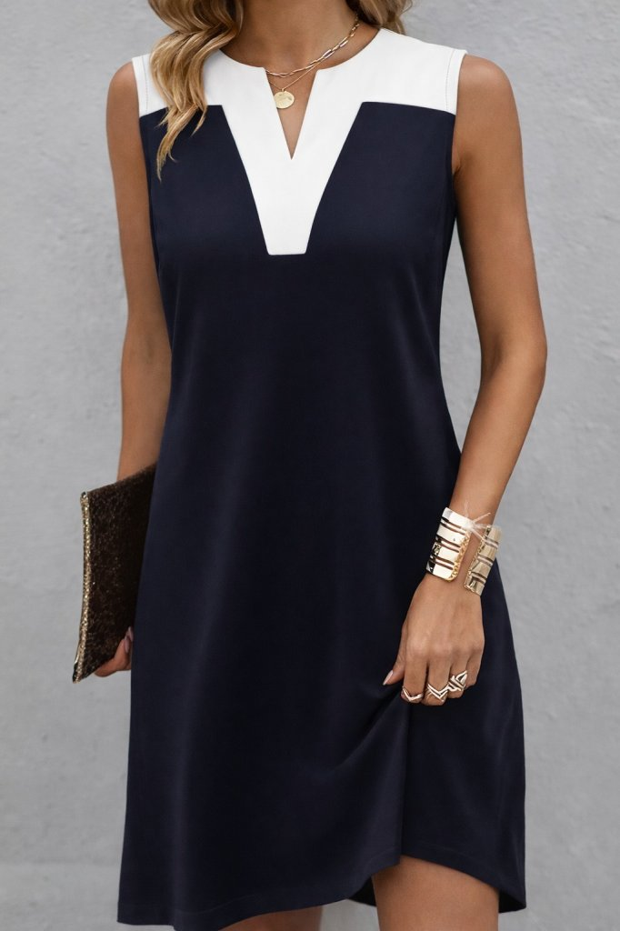 Kadın Askılı V Yakalı çift Renkli Kısa Viskon Iki Iplik Elbise, 31952