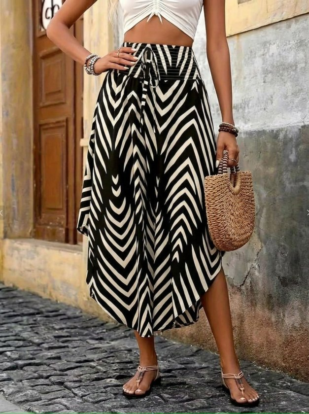 Kadın Yüksek Bel Beli Lastikli Bağcıklı Yanlardan Açık Uzun Süprem Etek, 33289