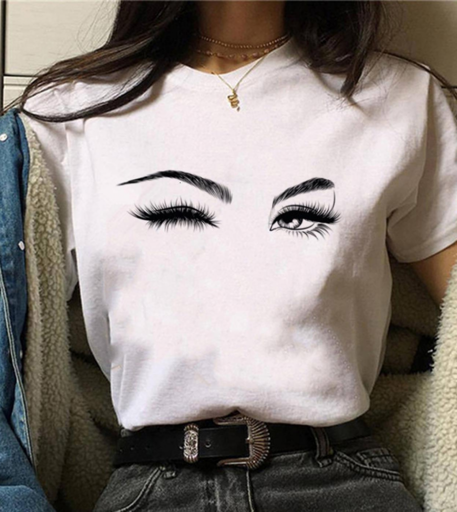 Kadın Kısa Kollu Bisiklet Yaka Göz Baskılı Süprem T-shirt , 24007 - Image 3