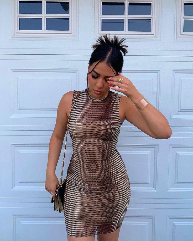 Kadın Sıfır Kol Desenli Mini Bodycon Dalgıç Elbise, 16343 - Image 7