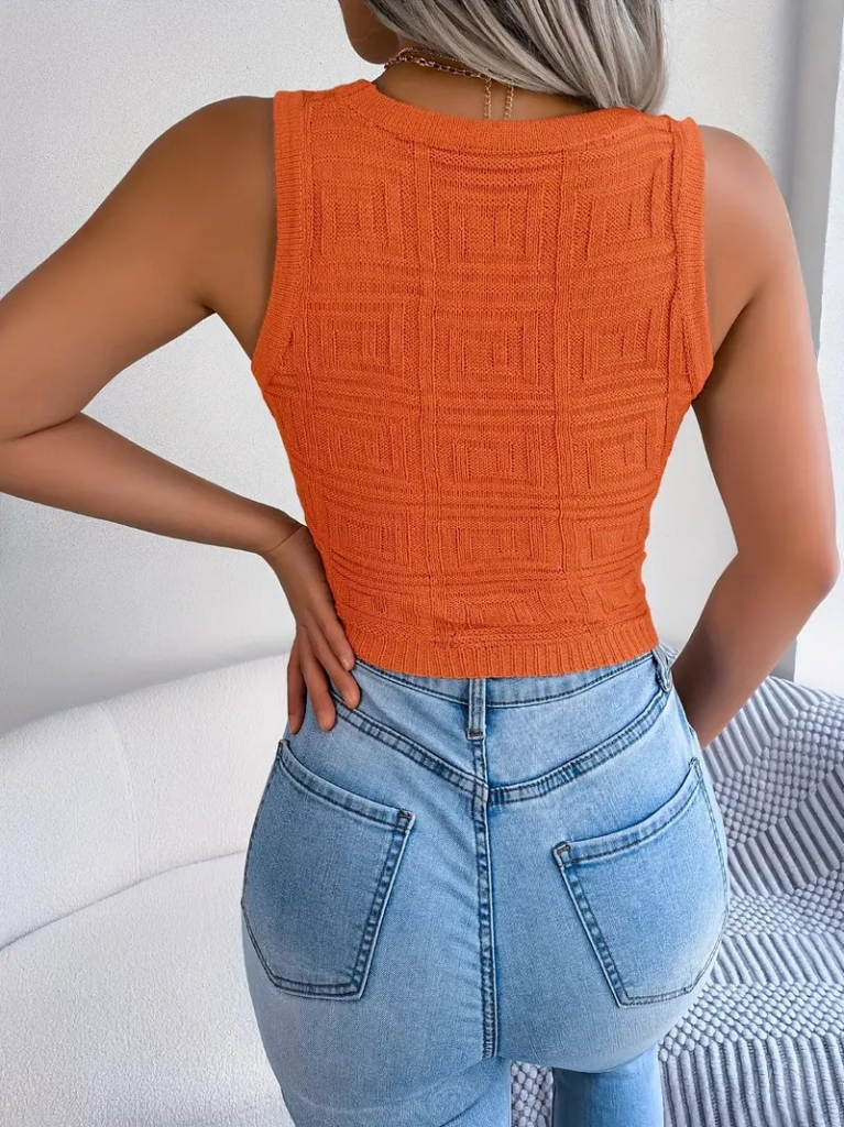 Kadın Askılı Bisiklet Yaka Güpüs Dekolteli Triko Crop Bluz, 25237 - Image 4