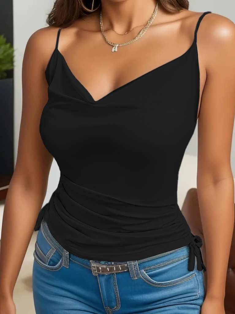 Kadın Askılı Degaje Yaka Yanlardan Büzgülü Sandy Bluz, 16600 - Image 4