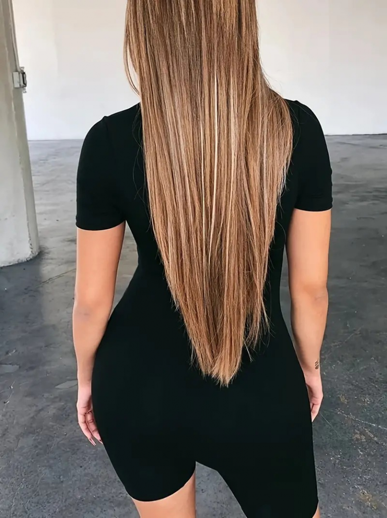 Kadın Kısa Kollu önü Fermuarlı Bodycon Dalgıç Tulum , 16751 - Image 2