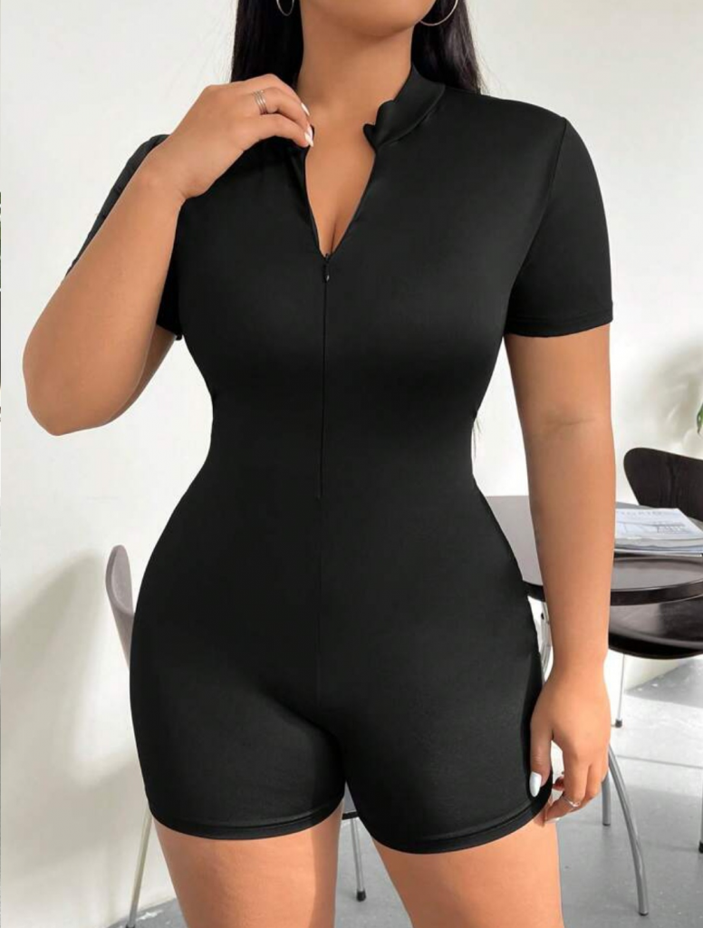 Kadın Kısa Kollu önü Fermuarlı Bodycon Dalgıç Tulum , 16751 - Image 6