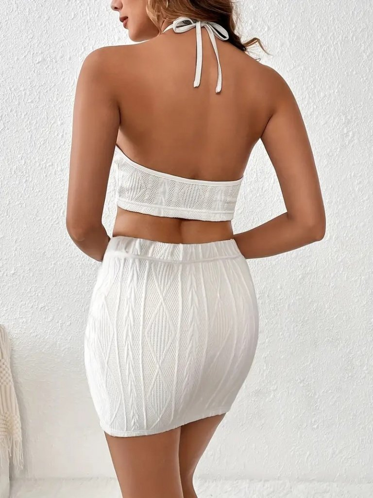 Kadın Sıfır Kol Crop Mini Etek Ikili Triko Takım , 24334 - Image 4