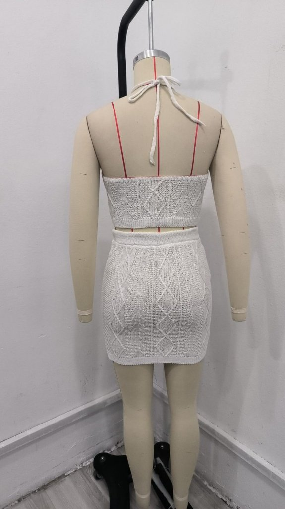 Kadın Sıfır Kol Crop Mini Etek Ikili Triko Takım , 24334 - Image 6