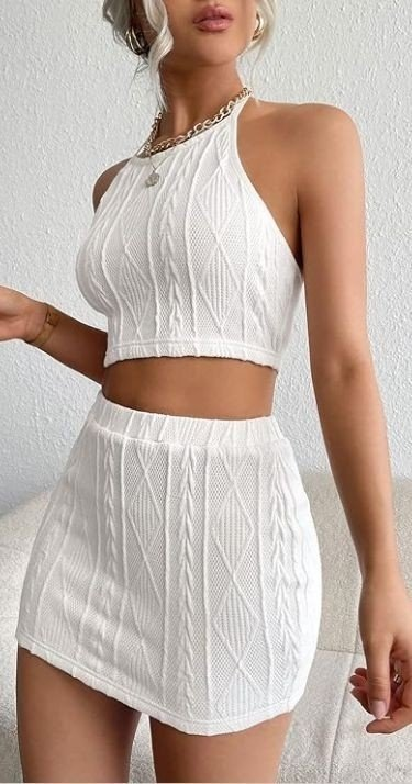 Kadın Sıfır Kol Crop Mini Etek Ikili Triko Takım , 24334 - Image 7