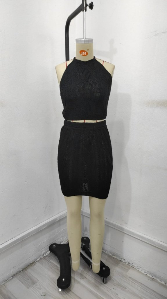 Kadın Sıfır Kol Crop Mini Etek Ikili Triko Takım, 24335 - Image 4