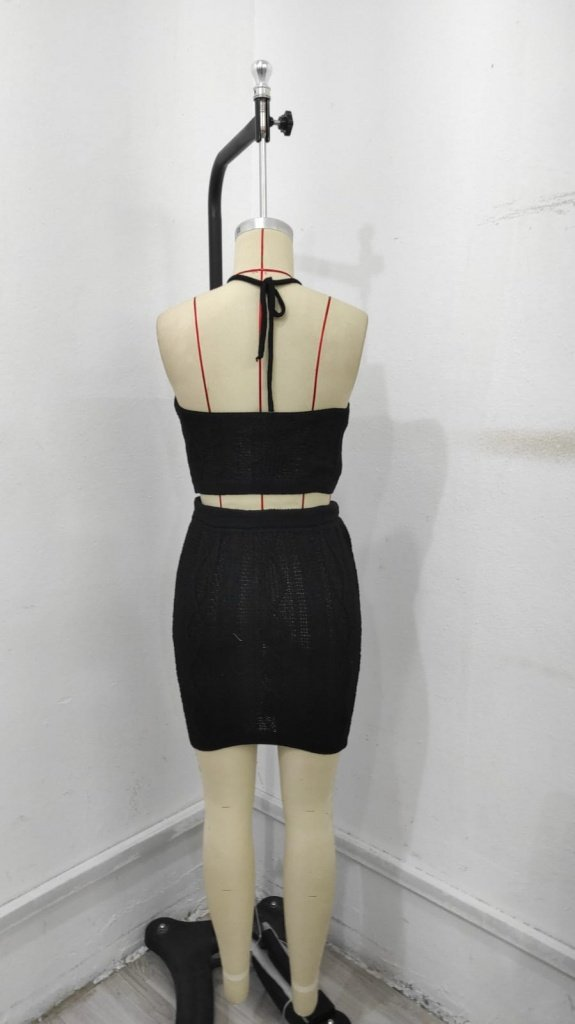 Kadın Sıfır Kol Crop Mini Etek Ikili Triko Takım, 24335 - Image 5