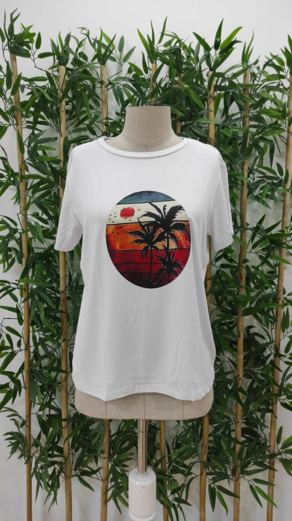 Kadın Kısa Kollu Palmiye Baskılı Viskon T-shirt , 17345 - Image 6