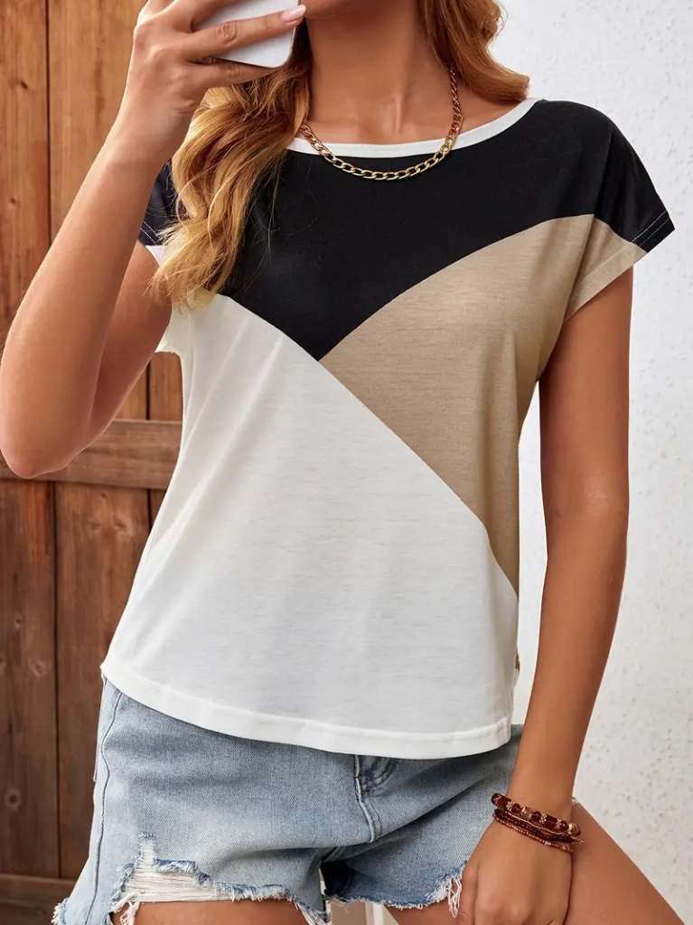 Kadın Bisiklet Yaka üç Renk Viskon T-shirt , 17650 - Image 3