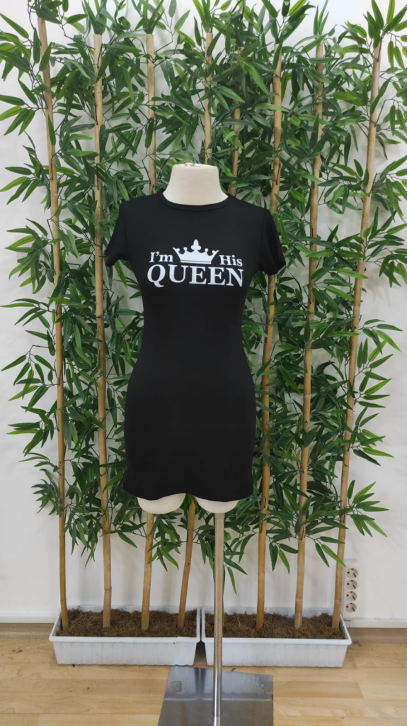Kadın Kısa Kollu Queen Baskı Iki Iplik Mini Elbise , 17660 - Image 4