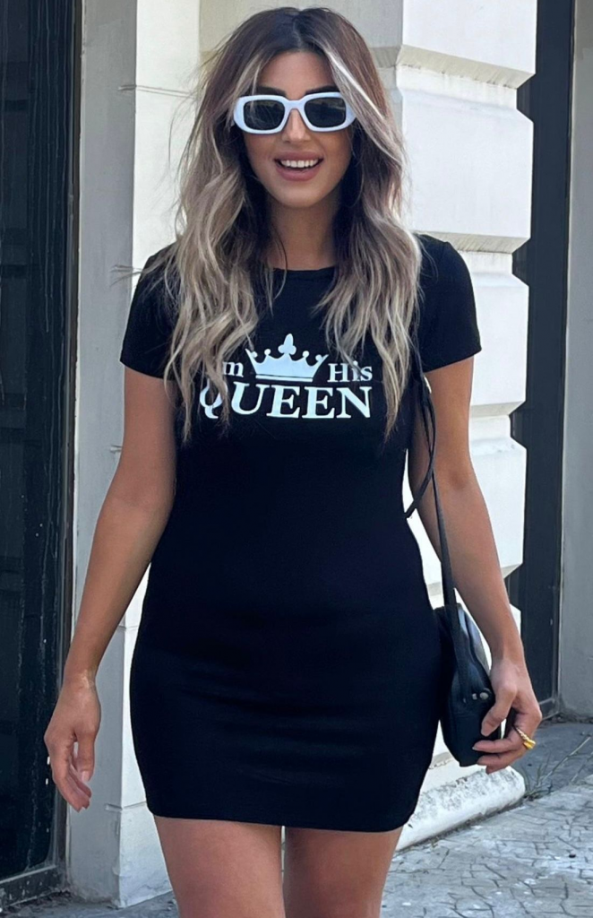 Kadın Kısa Kollu Queen Baskı Iki Iplik Mini Elbise , 17660 - Image 11