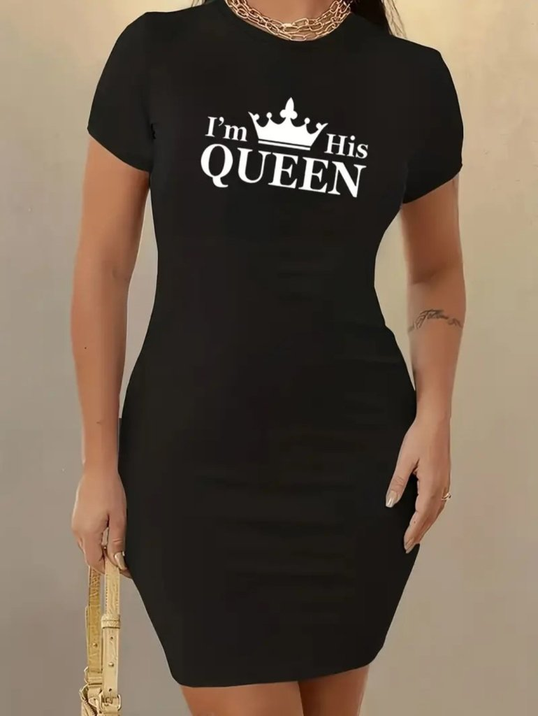 Kadın Kısa Kollu Queen Baskı Iki Iplik Mini Elbise , 17660 - Image 13