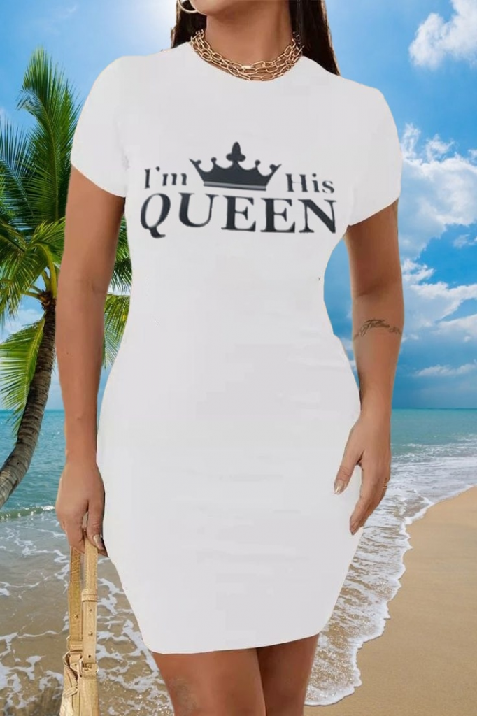 Kadın Kısa Kollu Queen Baskı Iki Iplik Mini Elbise , 17661 - Image 7