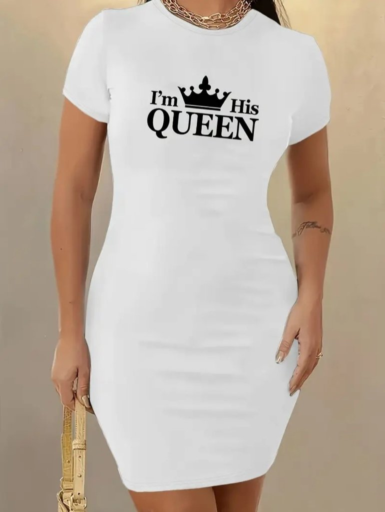 Kadın Kısa Kollu Queen Baskı Iki Iplik Mini Elbise , 17661 - Image 9