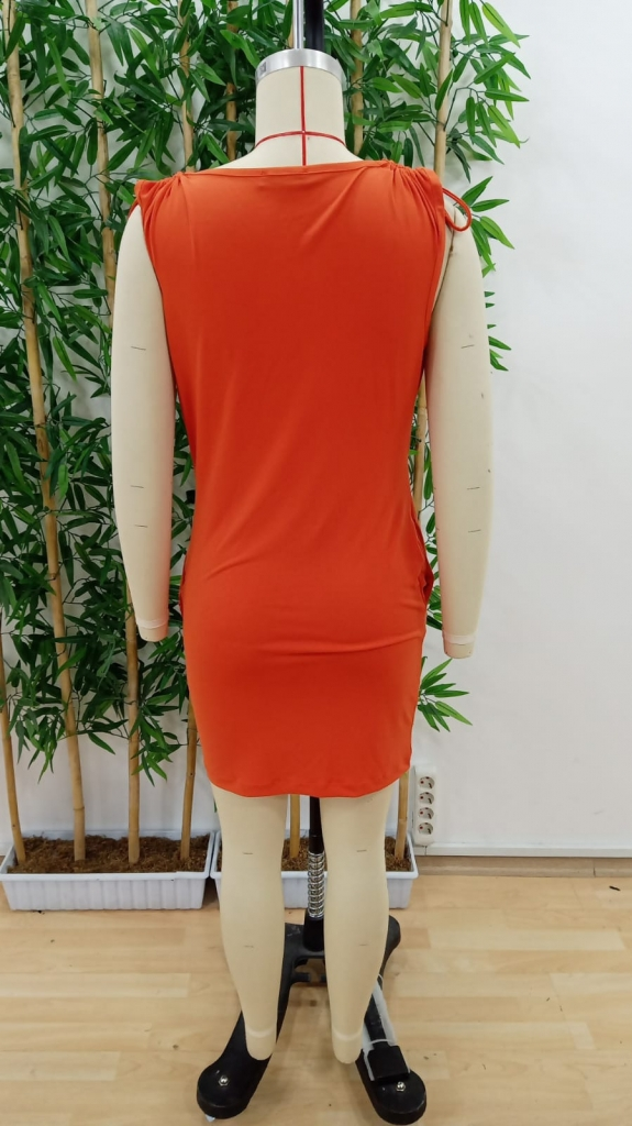 Kadın Kruvaze Yaka Büzgü Ve Aksesuar Detay Sandy Mini Elbise, 24701 - Image 7