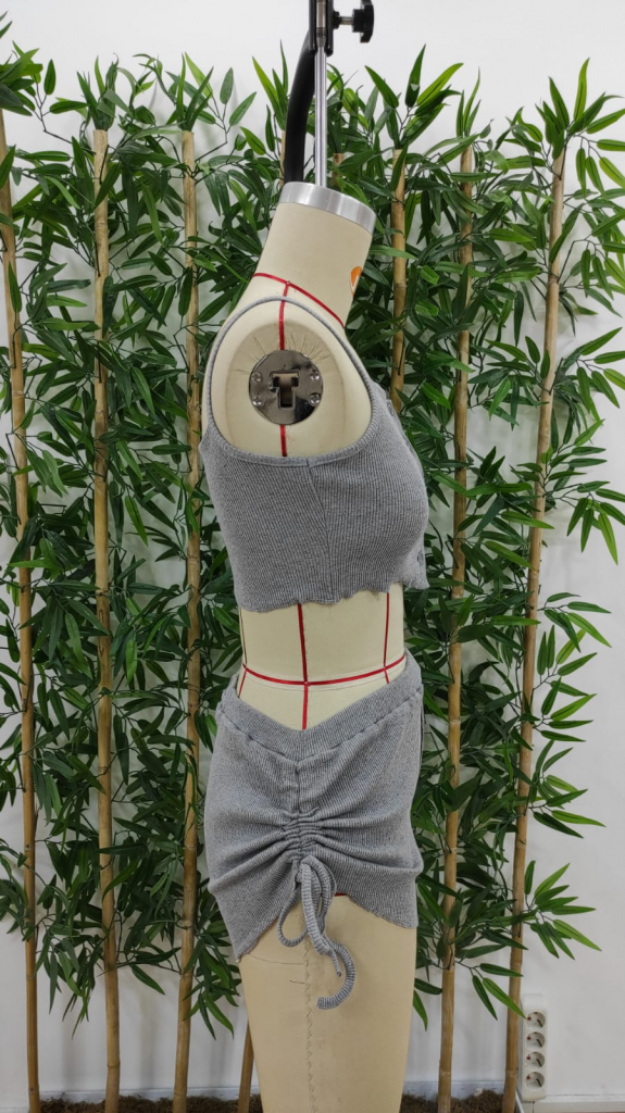 Kadın Ip Askılı Crop Bluz Ve Yanlardan Büzgülü Ikili Kaşkorse Short Takım, 17811 - Image 5