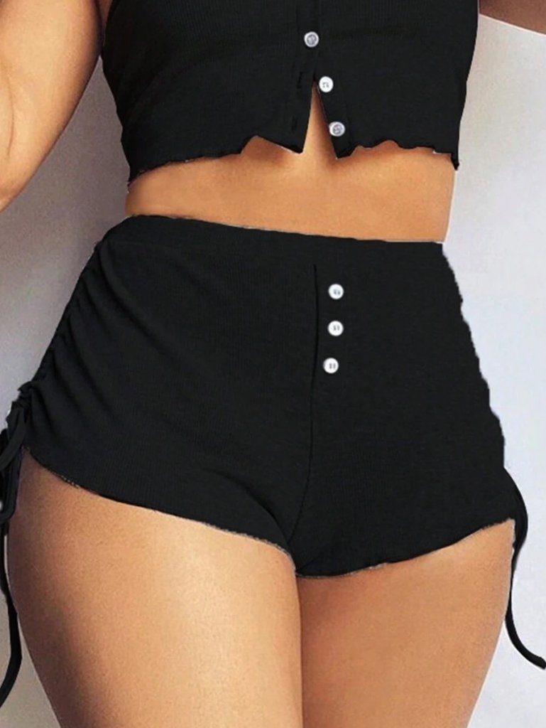 Kadın Ip Askılı Crop Bluz Ve Yanlardan Büzgülü Ikili Kaşkorse Short Takım, 17812 - Image 4