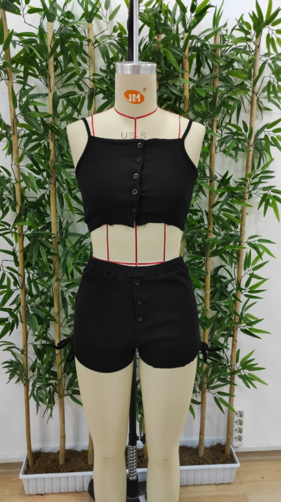 Kadın Ip Askılı Crop Bluz Ve Yanlardan Büzgülü Ikili Kaşkorse Short Takım, 17812 - Image 5
