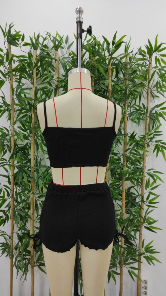 Kadın Ip Askılı Crop Bluz Ve Yanlardan Büzgülü Ikili Kaşkorse Short Takım, 17812 - Image 6