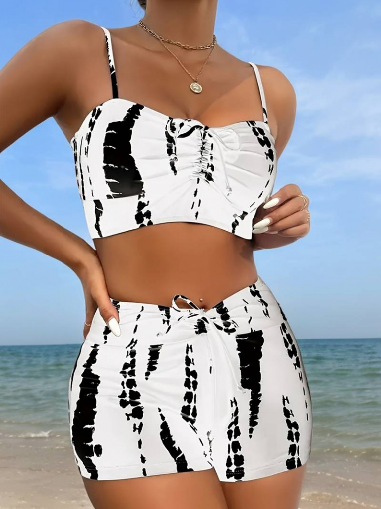 Kadın Büzgü Detay Askılı Crop Mini Tayt Ikili Takım , 18214 - Image 4