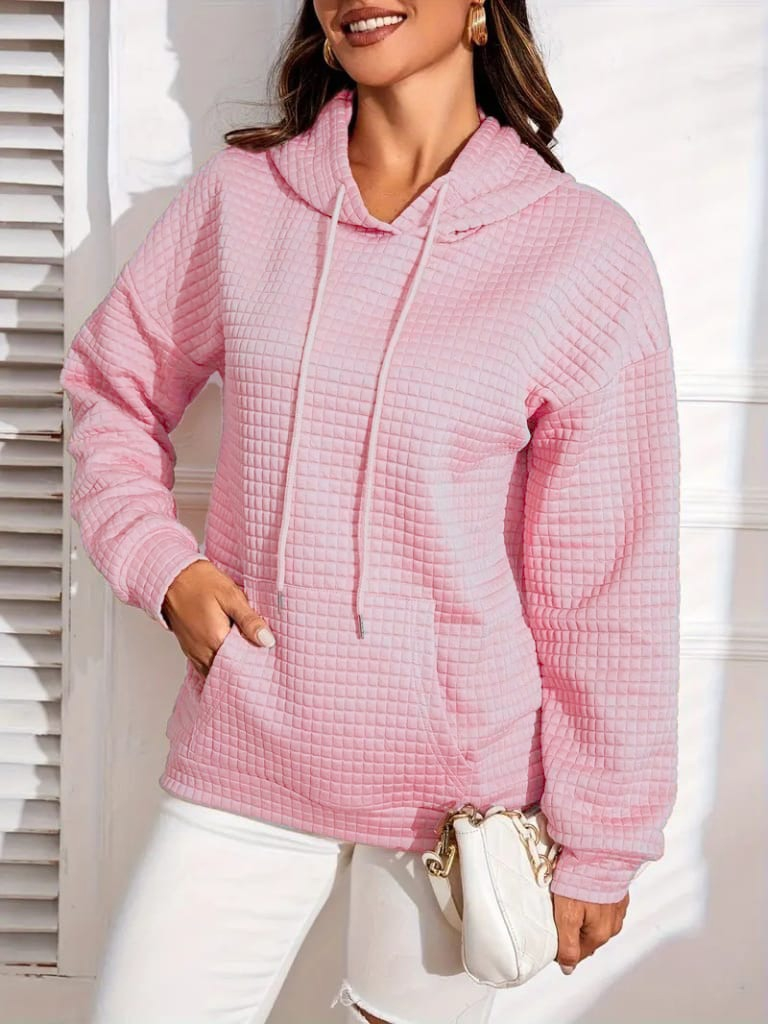 Kadın Uzun Kollu Kapşonlu Bağcıklı Cepli Capitone Sweatshirt , 19237