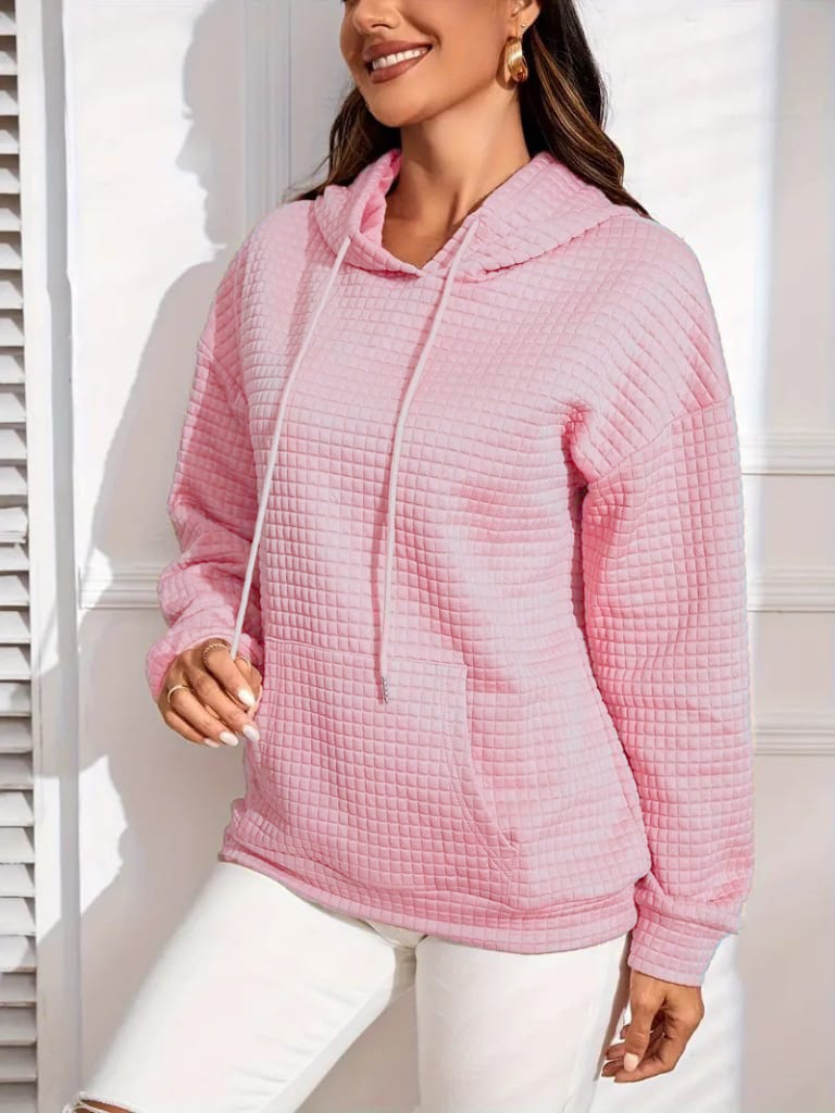 Kadın Uzun Kollu Kapşonlu Bağcıklı Cepli Capitone Sweatshirt , 19237 - Image 2
