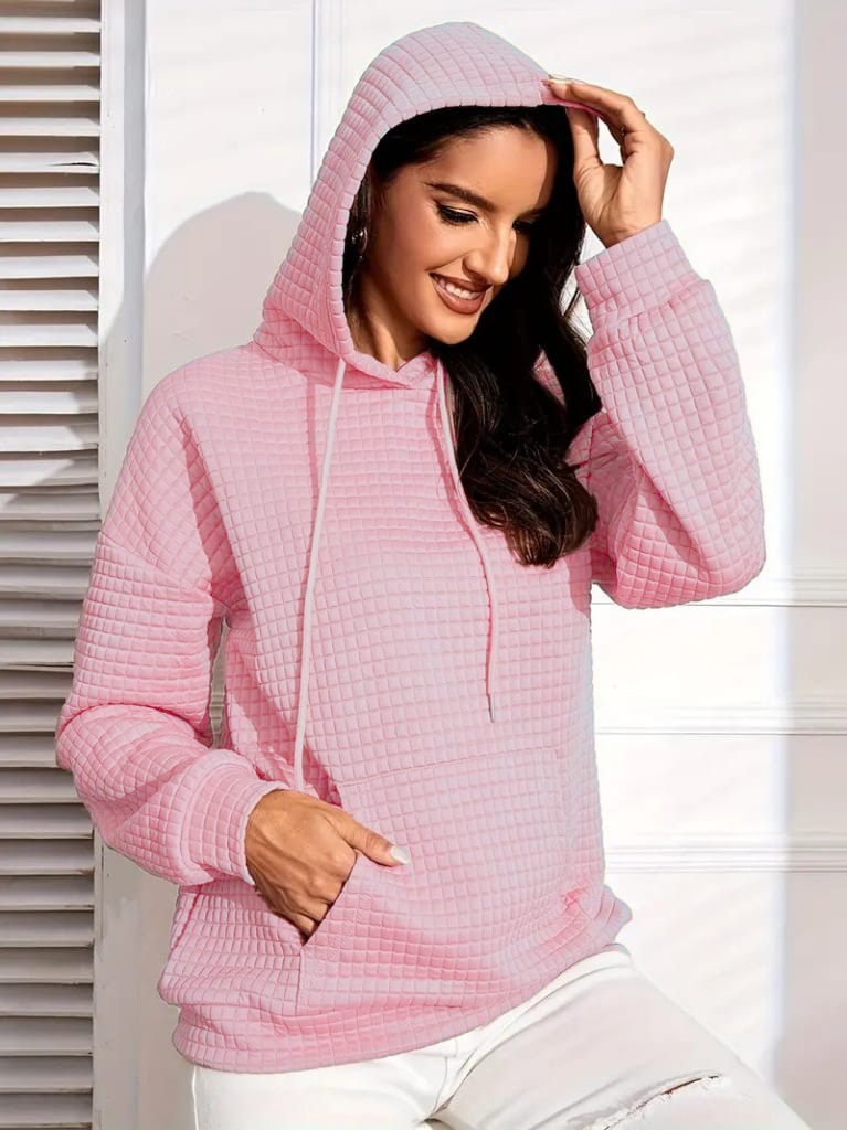 Kadın Uzun Kollu Kapşonlu Bağcıklı Cepli Capitone Sweatshirt , 19237 - Image 3