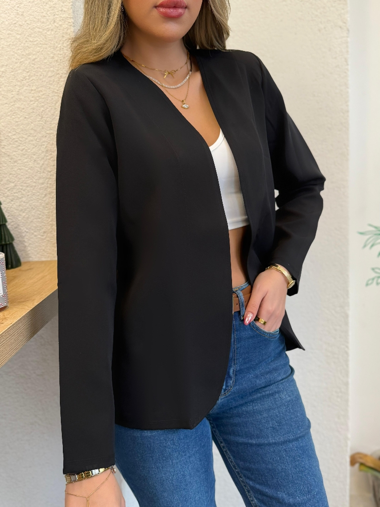 Kadın Uzun Kollu önü Açık Ithal Krep Blazer Ceket, 19512 - Image 4