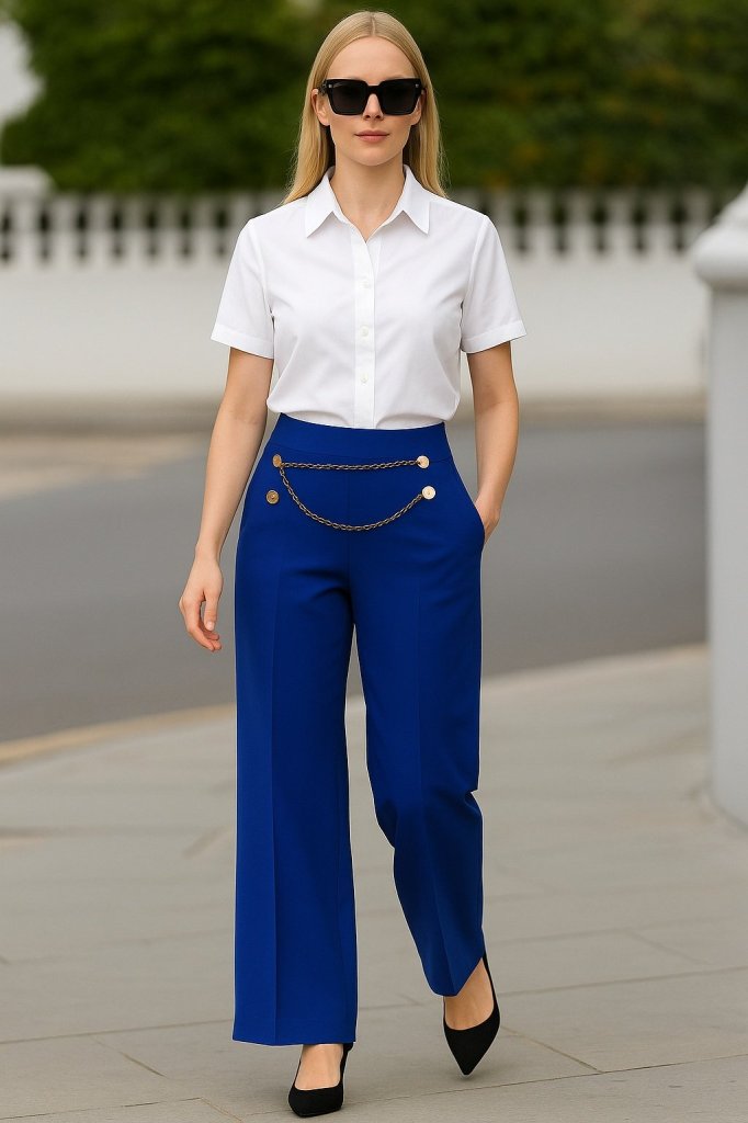 Kadın Beli Zincir Detay Ithal Krep Pantolon , 25477 - Image 2