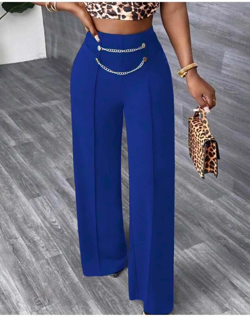 Kadın Beli Zincir Detay Ithal Krep Pantolon , 25477 - Image 4