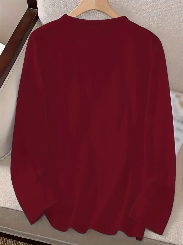 Kadın Uzun Kollu Bisiklet Yaka Kalp Desenli Viskon Bluz, 20166 - Image 2