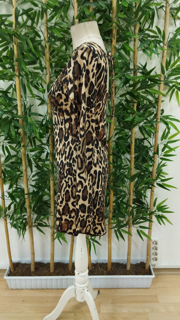 Kadın Uzun Kollu Sırtı Açık Bağlamalı Leopar Desenli Kısa Dalgıç Elbise, 20583 - Image 10