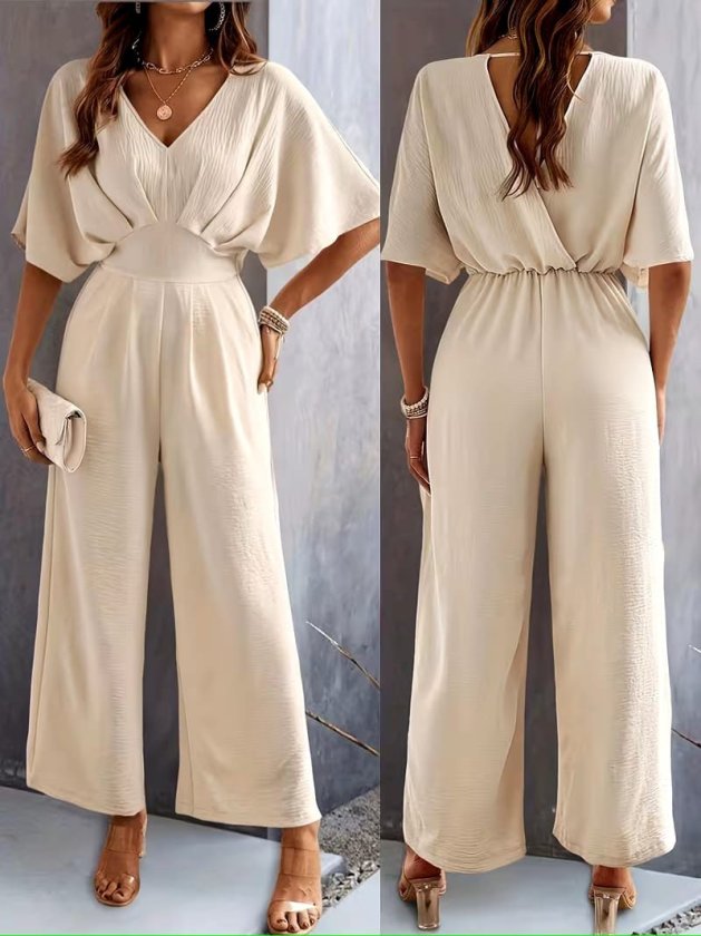 Kadın Kısa Kollu Kruvaze Yakalı önden Büzgülü Uzun Aerobin Tulum, 33295