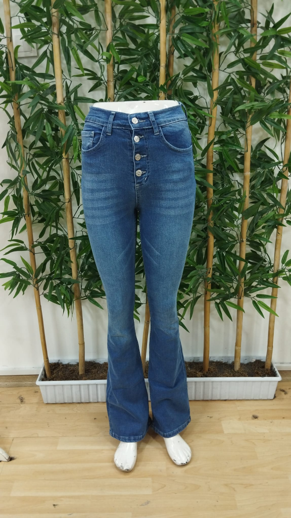 Kadın Yüksek Bel önden Düğmeli Cep Detay Ispanyol Paça Denim Pantolon , 21293 - Image 7