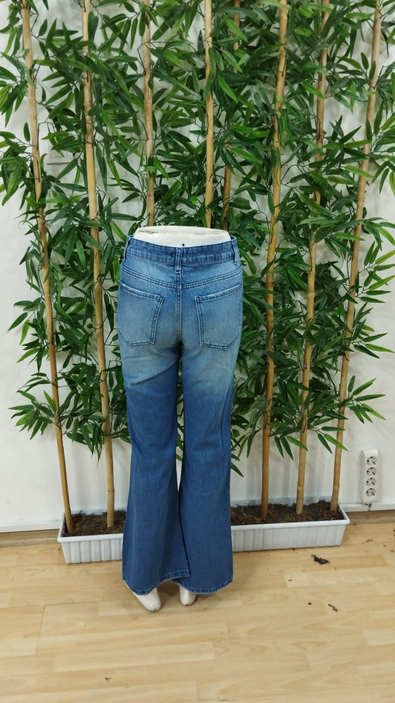 Kadın Yüksek Bel Cepli Paçaya Doğru Ispanyol Kot Pantolon , 21594 - Image 7
