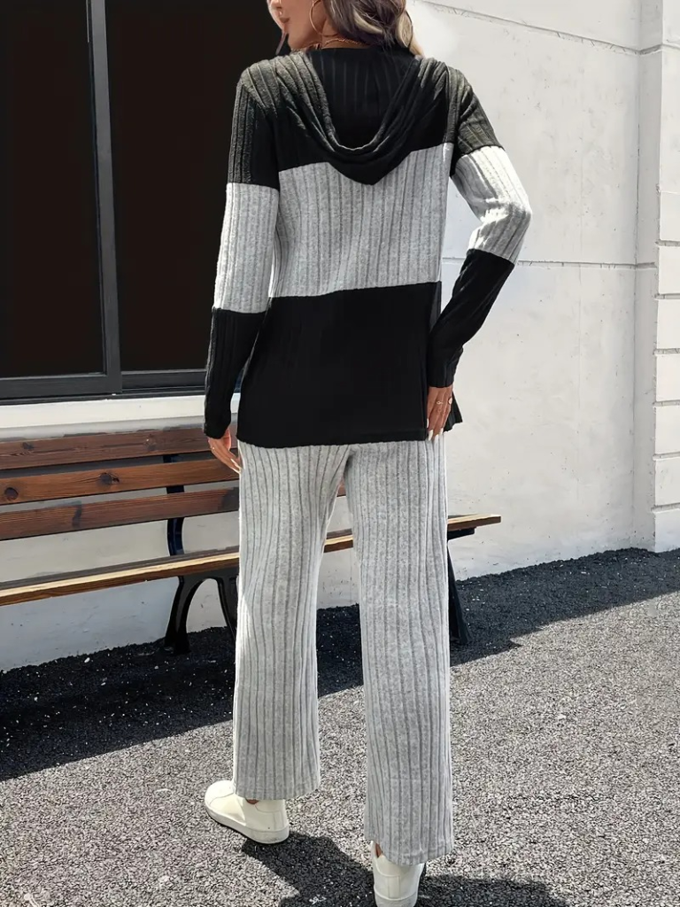 Kadın Uzun Kollu Kapşonlu önden Fermuarlı şardonlu Kaşkorse Bluz Ve Pantolon , 22034 - Image 6
