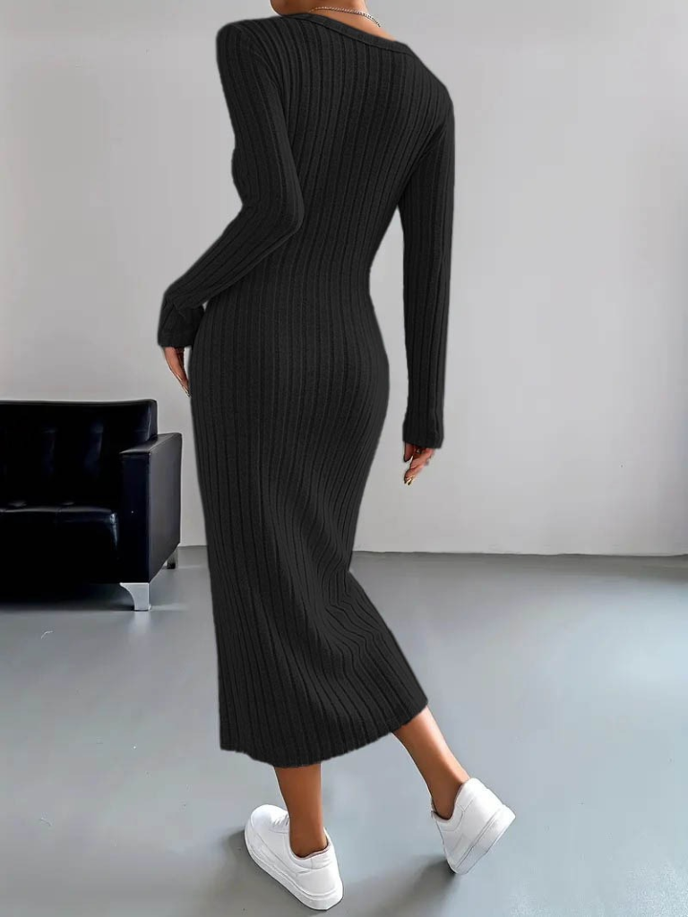 Kadın Uzun Kollu V Yakalı önden Düğmeli şardonlu Kaşkorse Elbise , 22063 - Image 3