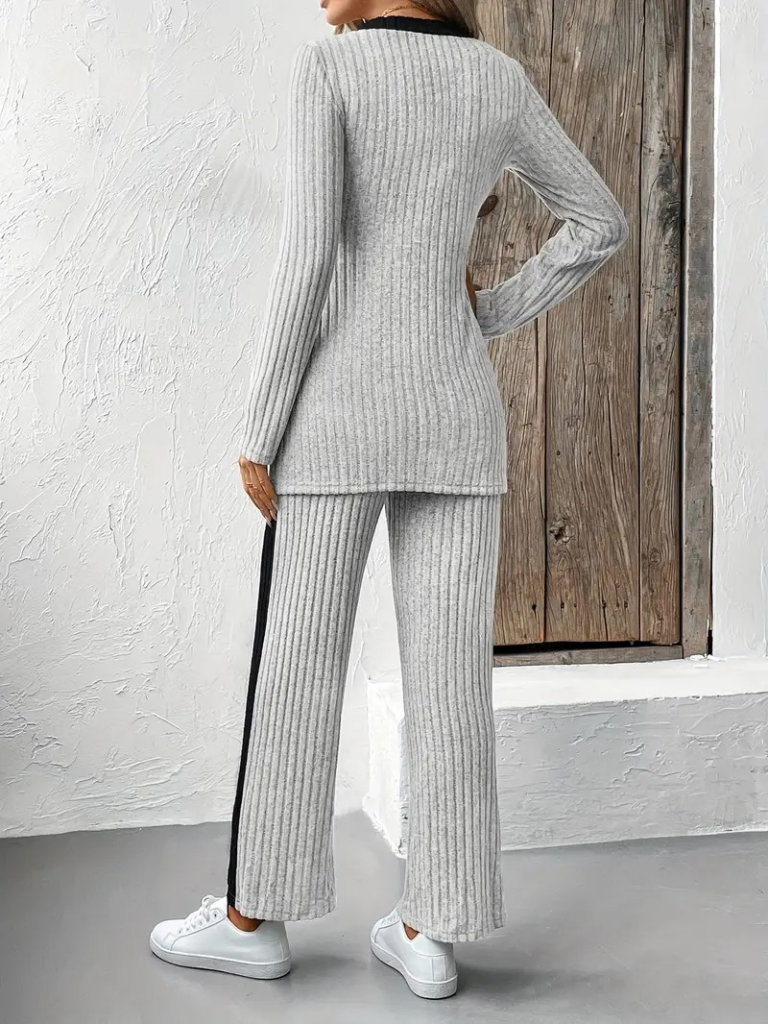 Kadın Uzun Kollu V Yakalı çapraz Detaylı şardonlu Kaşkorse Bluz Ve Pantolon Ikili Takım , 22487 - Image 2