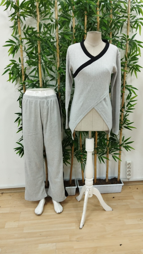 Kadın Uzun Kollu V Yakalı çapraz Detaylı şardonlu Kaşkorse Bluz Ve Pantolon Ikili Takım , 22487 - Image 7