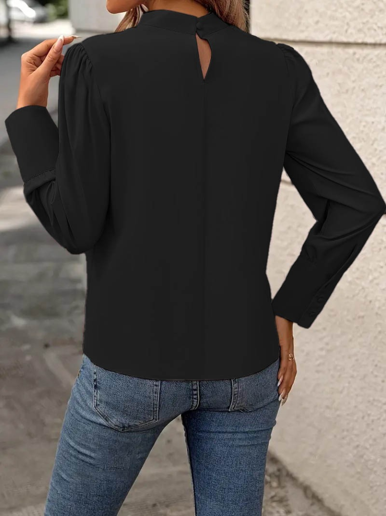 Kadın Uzun Kollu Balıkçı Yaka önden Dikişli Dokuma Bluz , 22553 - Image 2