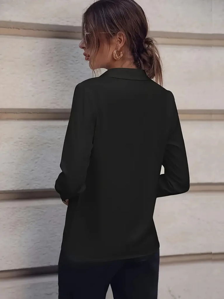 Kadın Uzun Kollu Yakalı Trikoton Gömlek, 22681 - Image 2