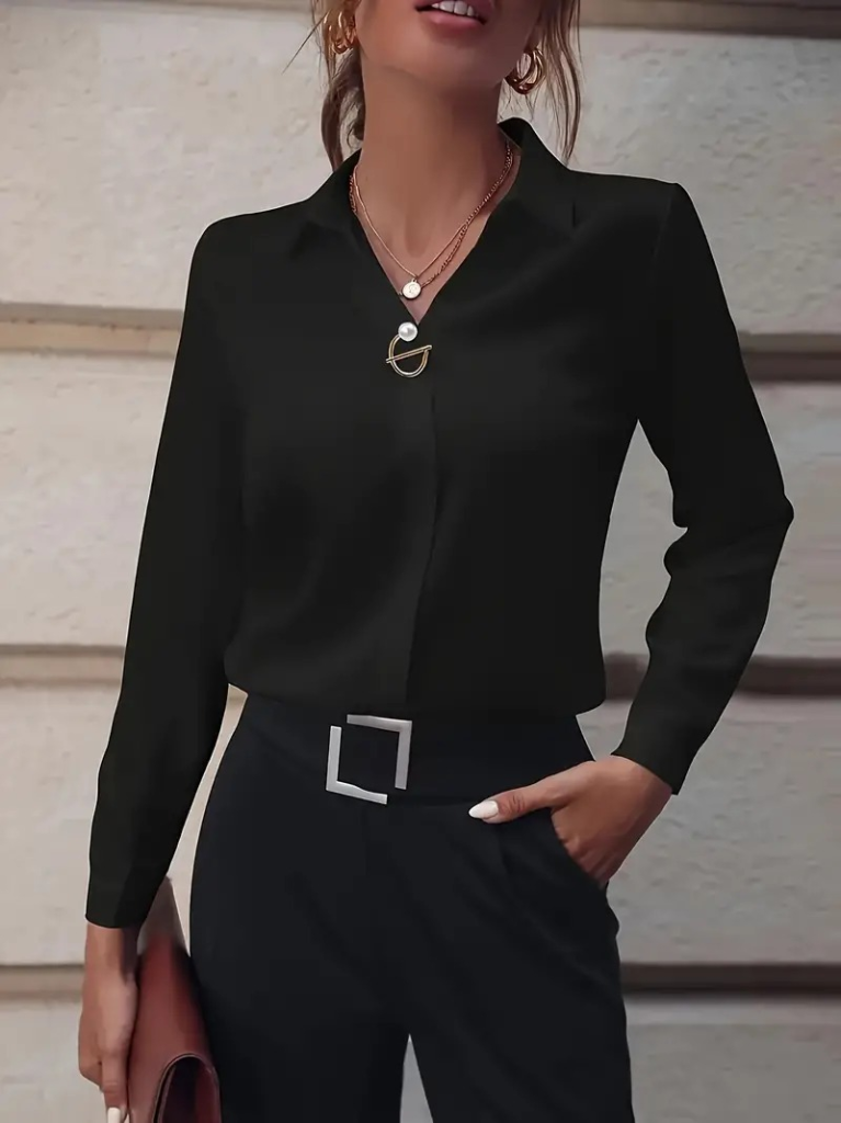 Kadın Uzun Kollu Yakalı Trikoton Gömlek, 22681 - Image 5
