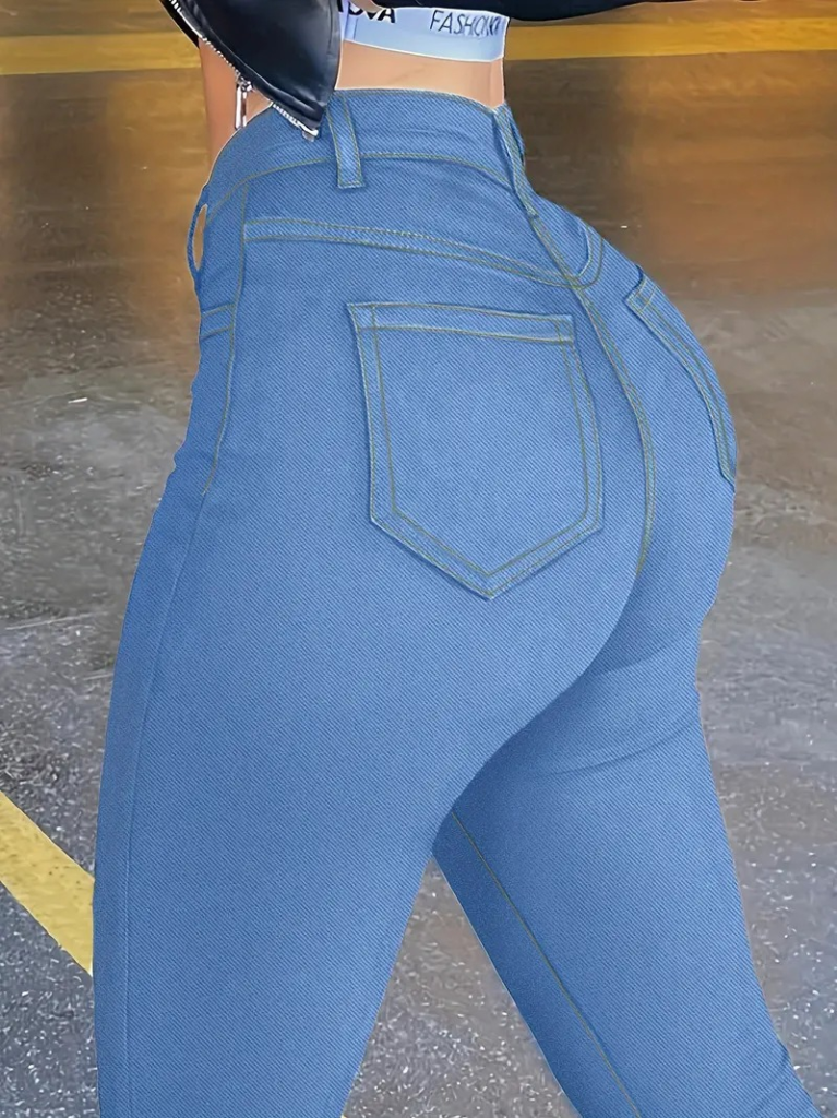 Kadın Yüksek Bel önden Düğmeli Dar Kesim Kot Pantolon , 22885 - Image 2